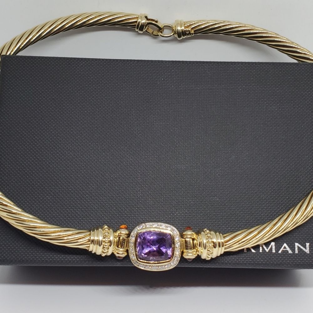 David yurman 14k Yellow gold diamond amethyst Necklace 100% Authentic - Picture 2 of 10